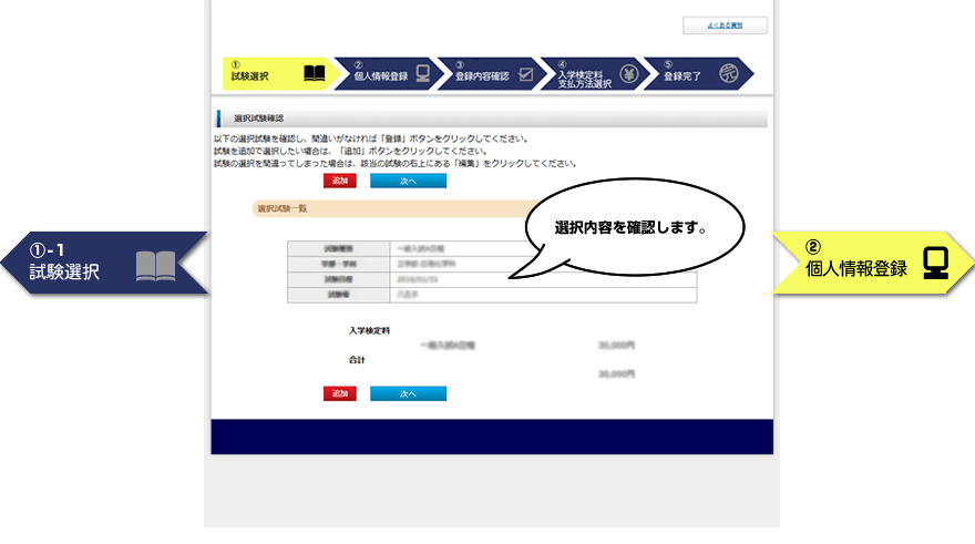 試験選択確認画面